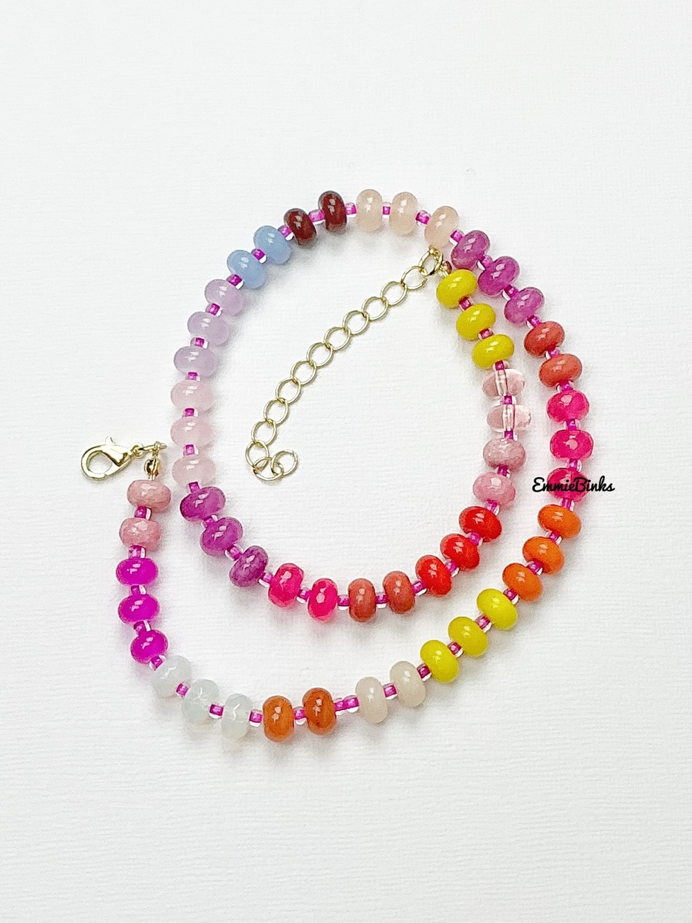 New Anthropologie Beaded Glass & Gemstone Dopamine Rainbow Necklace - Picture 8 of 13